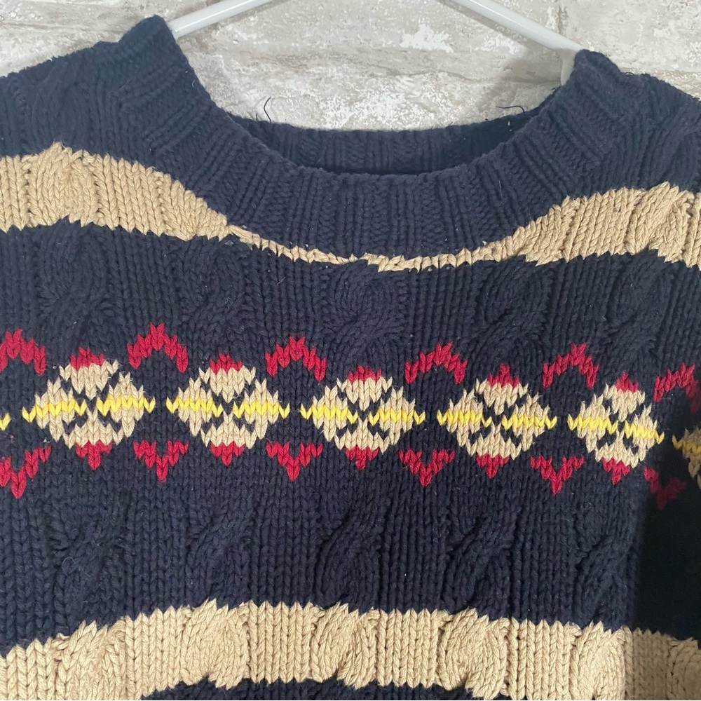 Vintage handknitted colorful cable knit Sweater men’s size large 100% cotton - Picture 3 of 7